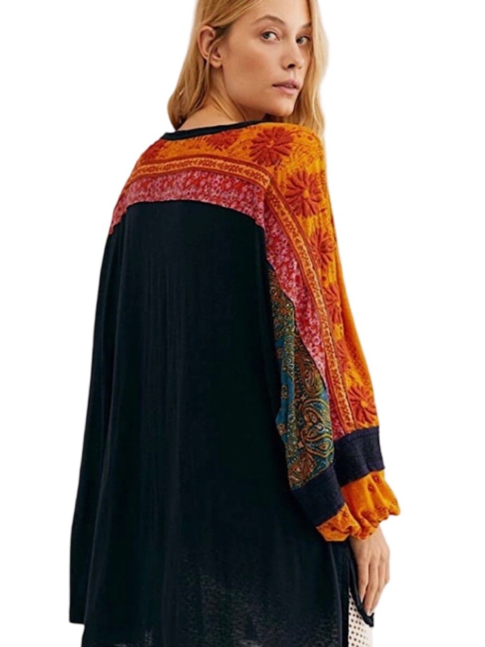Free People Tripoli high low long sleeve top boho, flory, embroidered - Picture 3 of 9